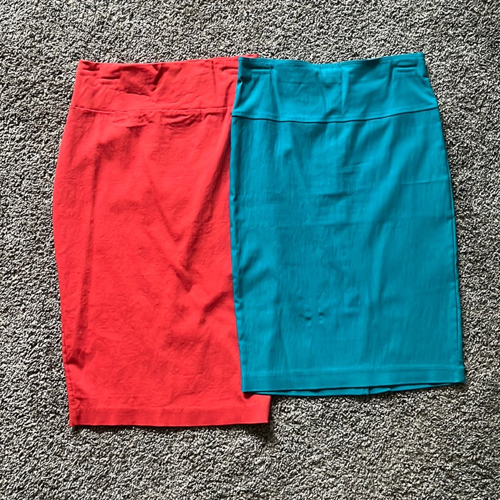 Coral and Teal Pencil Skirts (Coral size M, Teal size S)